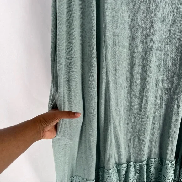 LOGO Linens Lori Goldstein Sleeveless Aqua Teal Midi Dress Lace Hem Flowy 3X - Picture 9 of 12